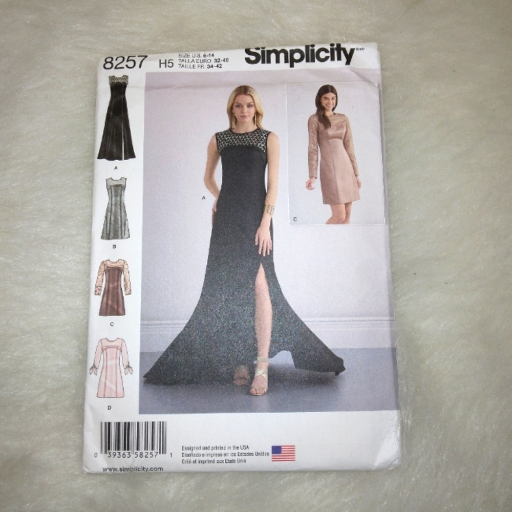 SIMPLICITY 8257 Sz 6-14 Misses dress in 2 lengths and Gown, new & uncut